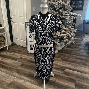 H&M Black and White Tribal Pattern Skirt Set